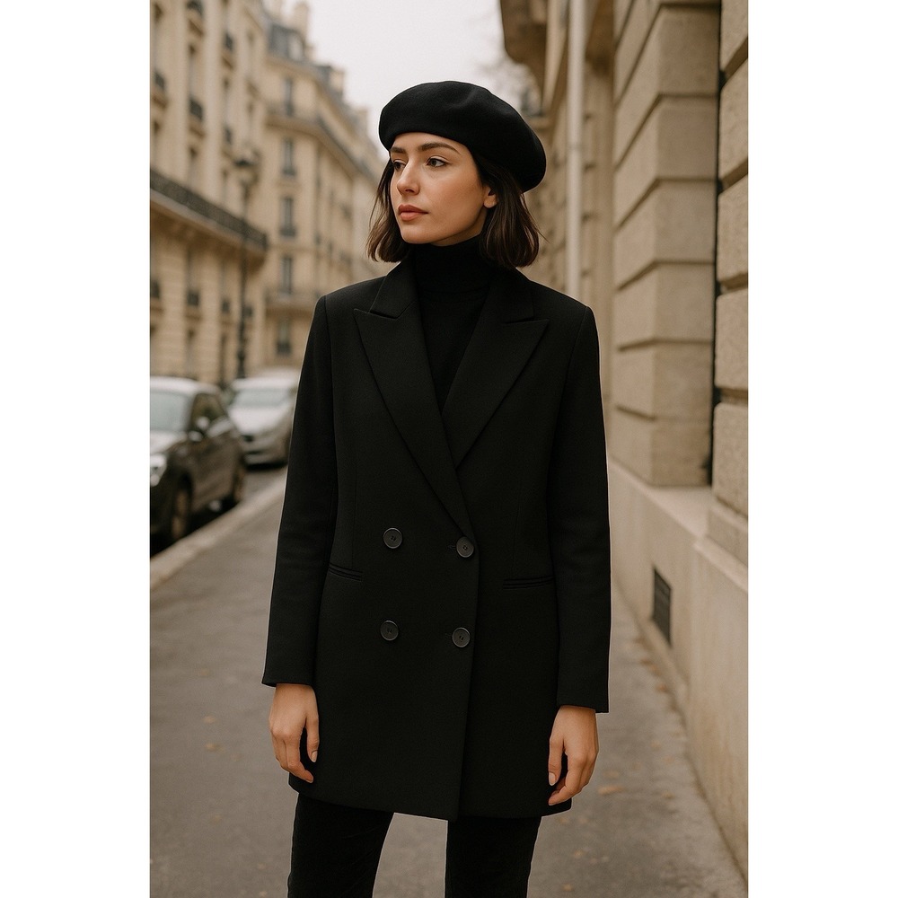 Misha Nonoo Jacket Womens 8‎ Black Double Breasted Long Blazer Minimalist Chic